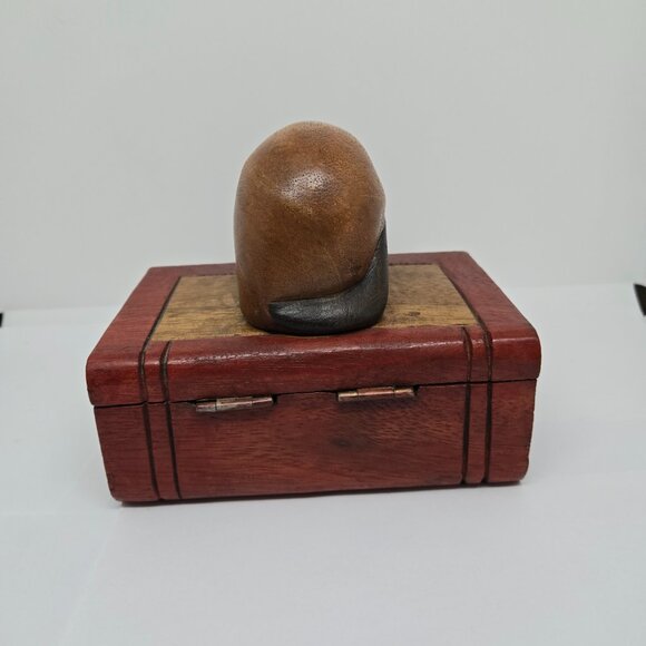 Hand Painted / Stained Wooden Cat / Kitten on a Book Trinket Box - Picture 5 of 10